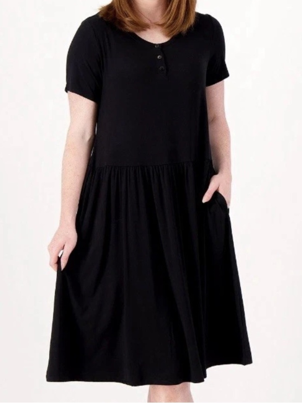LOGO By Lori Goldstein Women L Black Pockets Rayon 230 Short Sleeve Dress